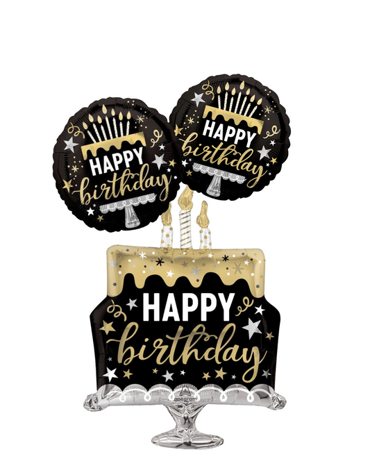 BLK and GOLD CAKE HAPPY BIRTHDAY Bouquet