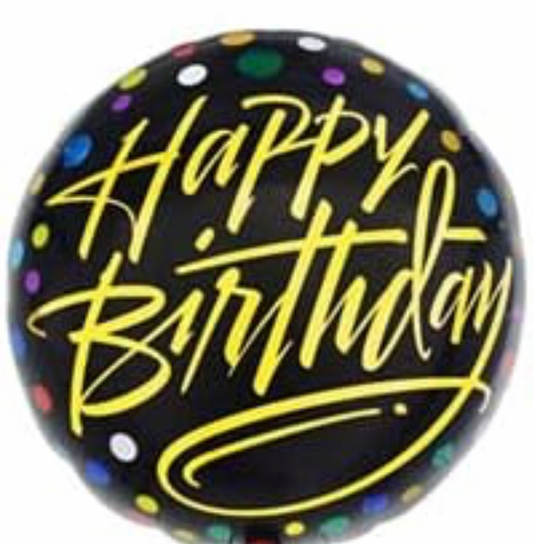 18 inch BLK/GOLD Happy Birthday