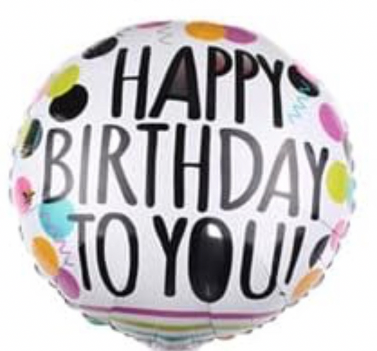 18 inch BLK/DOTS Happy Birthday