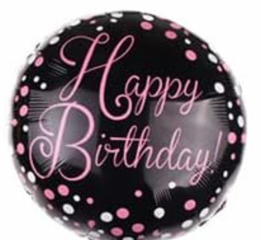 18 inch BLK/PINk Happy Birthday